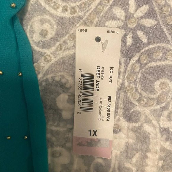 Ana sheer green blue color blouse with gold bead embellishment size 1x plus - Picture 5 of 5